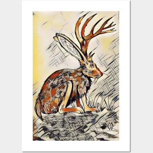 Jackalope in the Abstract Desert Posters and Art